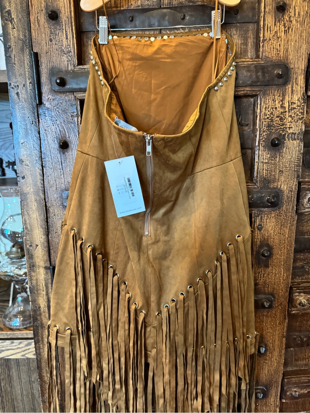 Fringed Suede-Look Dress with Stud Trim - Picture 6 of 11